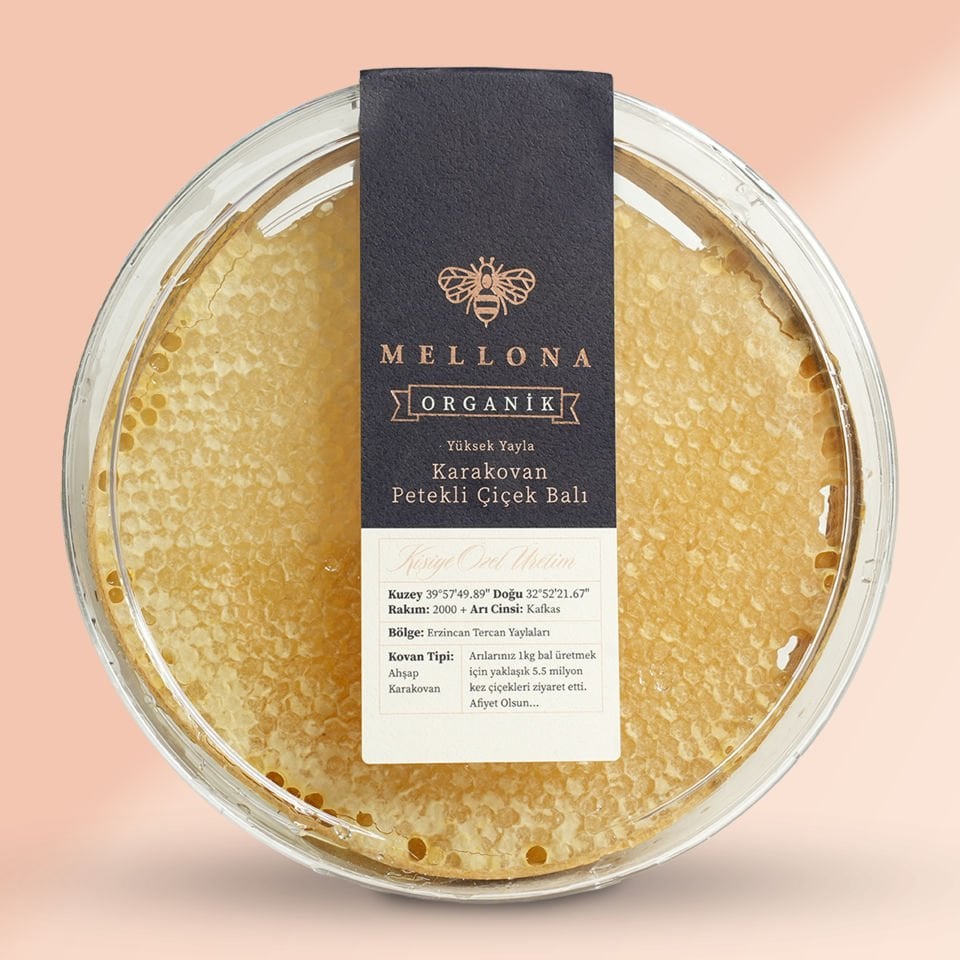 Mellona Organik Yüksel Yayla Karakovan Petekli Çiçek Balı 1 kg